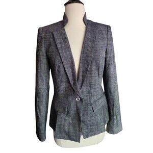 WHBM White House Black Market Blazer Womens 4 Old Money Navy Cream Peplum Career